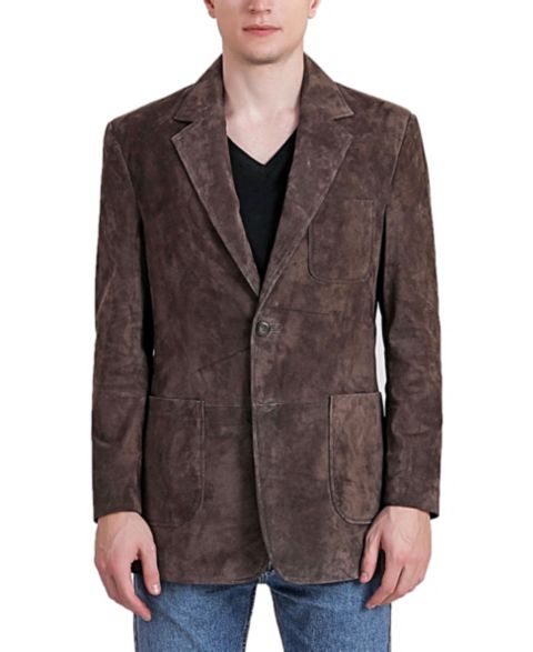Мужской пиджак BGSD Steve Two-Button Suede Leather Blazer, цвет: Коричневый