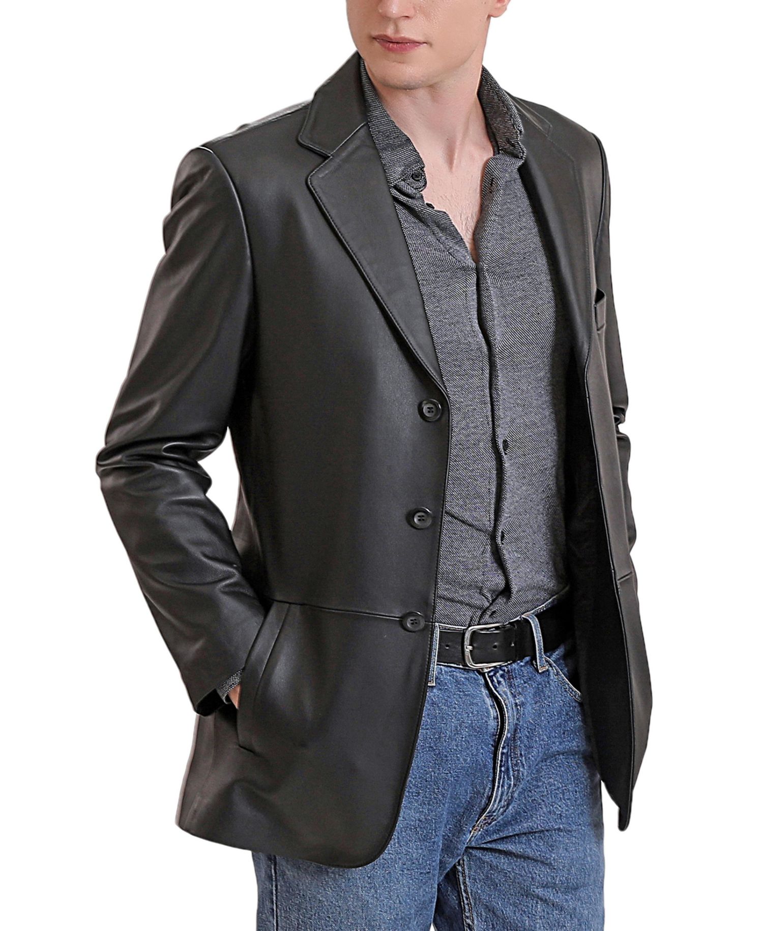 Men's Leroy Three-Button Leather Blazer