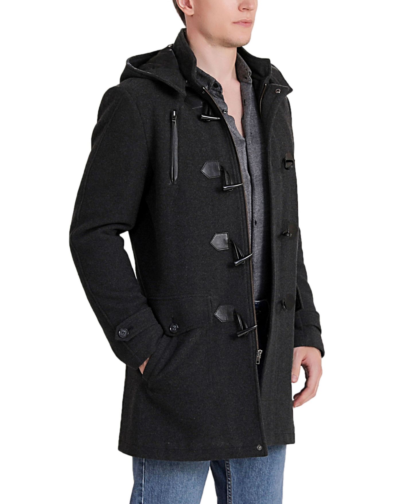 Мужское пальто BGSD Men Tyson Wool Blend Leather Trimmed Toggle, цвет: Чёрный — фото 2