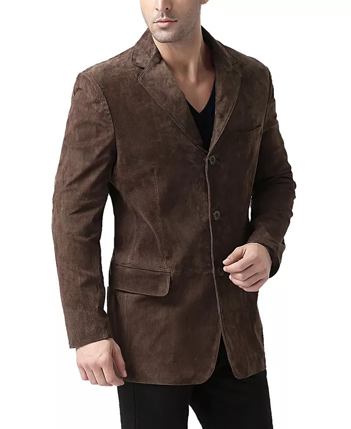 Men Robert Three-Button Suede Leather Blazer - thumbnail 7