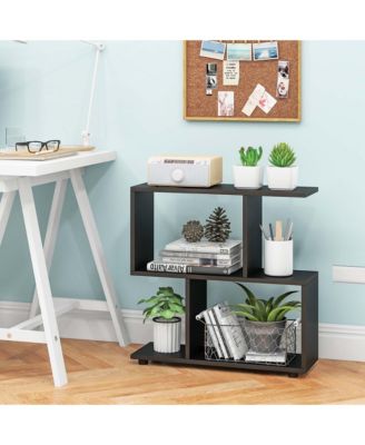 2-Tier Bookshelf Free Standing Wooden Display S-Shaped Shelf Storage Rack