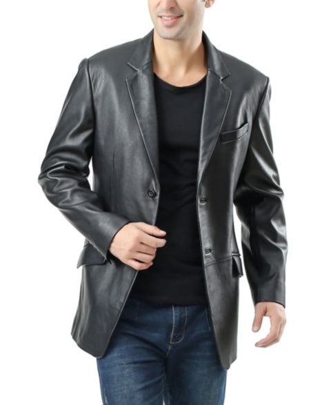 Мужской пиджак BGSD Benji Two-Button Leather Blazer, цвет: Чёрный