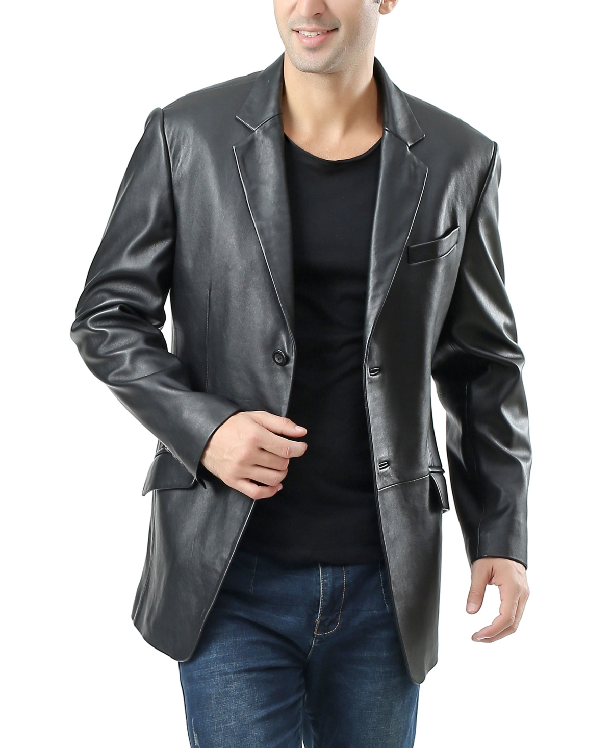 Men Benji Two-Button Leather Blazer - Black