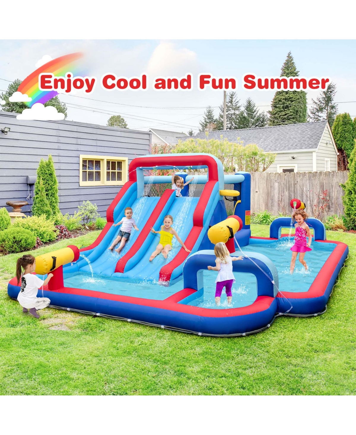 Inflatable Water Slide Park Kids Bounce House Climbing Jumping without Blower