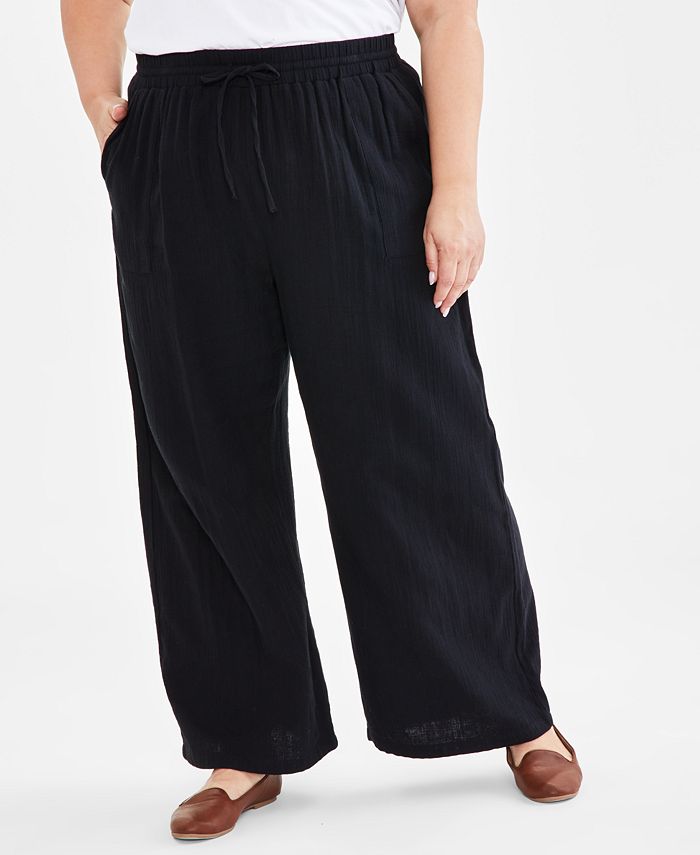 Style & Co Plus Size Gauze Wide-Leg Pull-On Pants, Created for