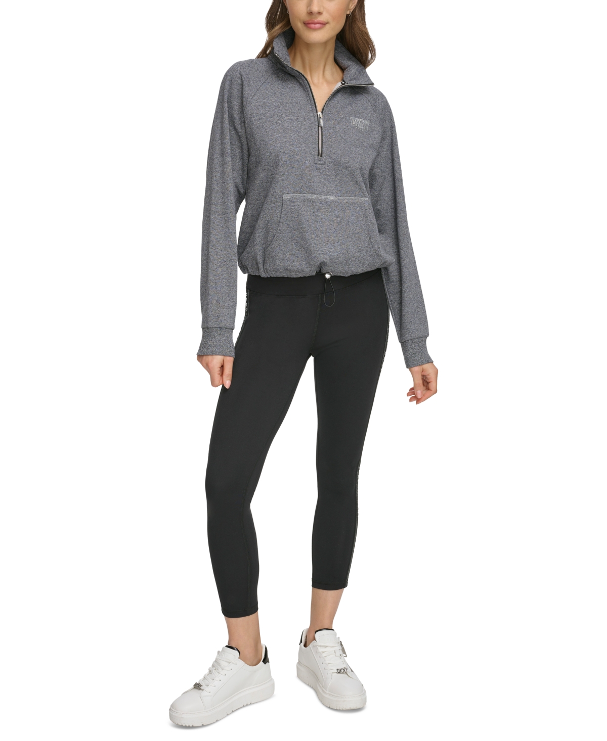 Dkny Sport Women's Glitter-logo Half-zip Sweatshirt In Black Heather,silver