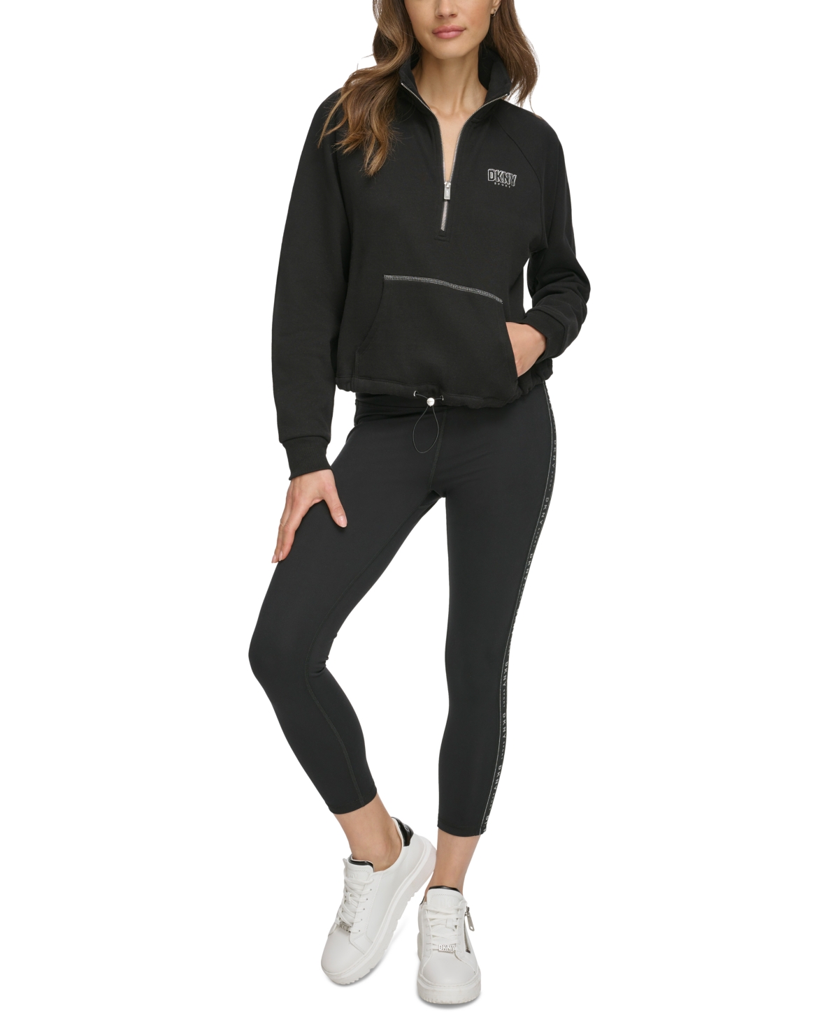 Dkny Sport Women's Glitter-logo Half-zip Sweatshirt In Black,silver