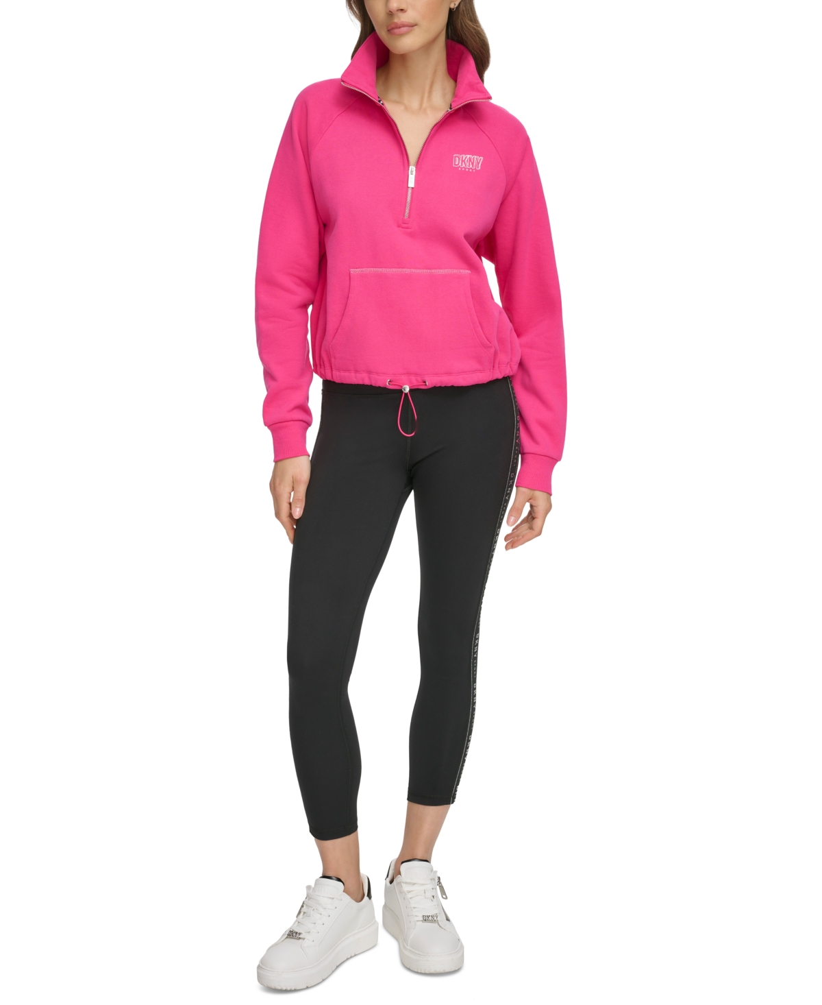 Dkny Sport Women's Glitter-logo Half-zip Sweatshirt In Peacock Pink,silver