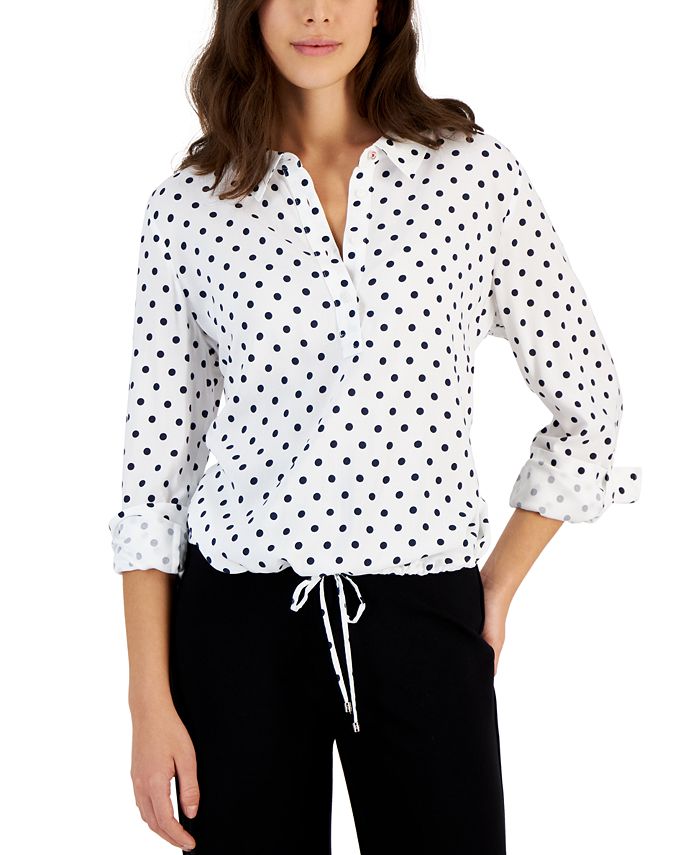 Tommy Hilfiger Women's Polka-Dot Tie-Hem Popover Shirt - Macy's
