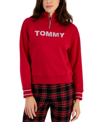 Tommy Hilfiger - Women's Logo Mock-Neck Quarter-Zip Sweatshirt