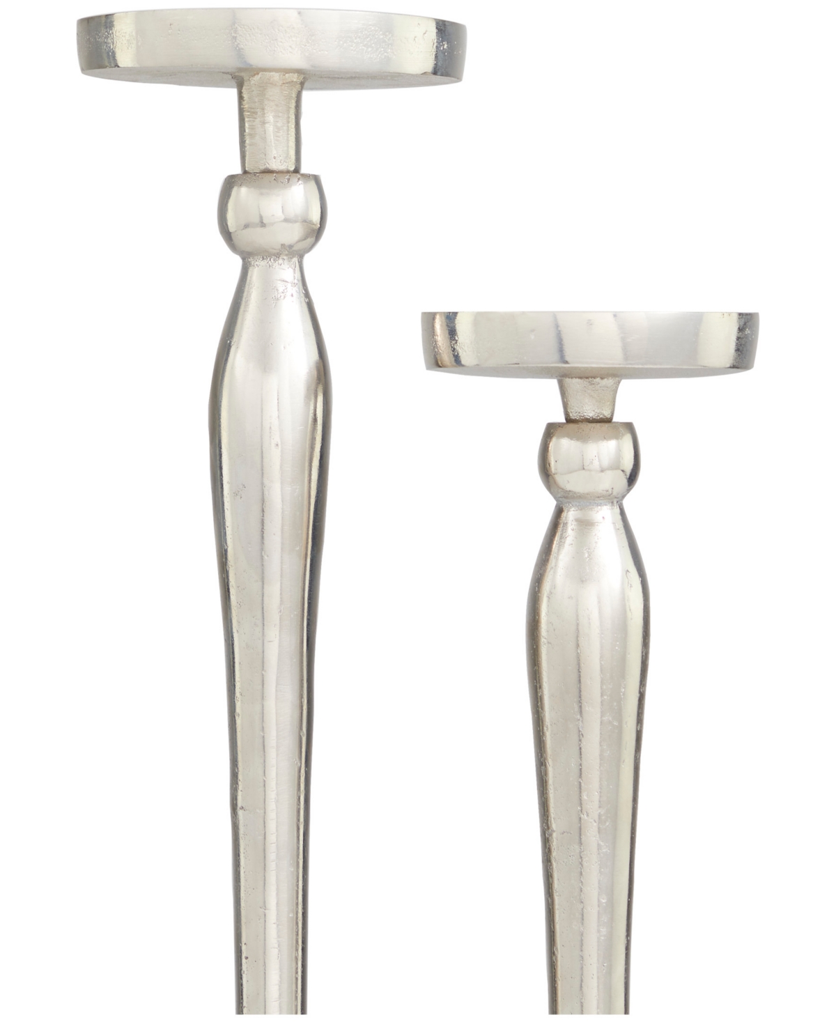 Aluminum Slim Candle Holder with Black Marble Base 17" and 14" H, Set of 2