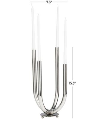 The Novogratz Silver Stainless Steel Metal Abstract U-Shaped Candelabra, 8" x 8" x 15"