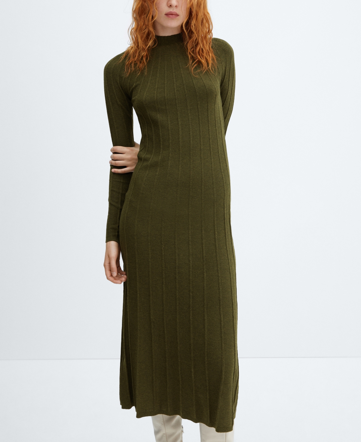 Mango Women's Perkins-Neck Ribbed Dress