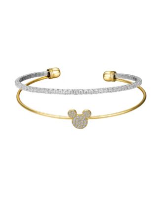 Silver-Plated and 14K Gold Flash-Plated Cubic Zirconia Mickey Cuff Bracelet
