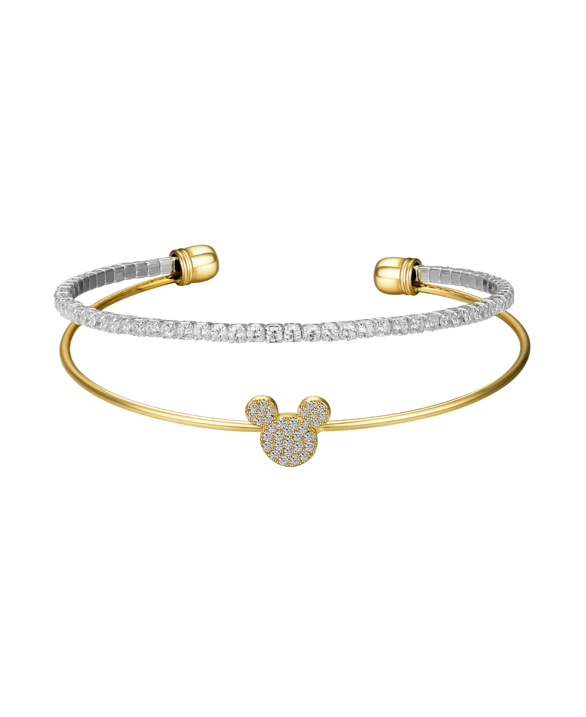Disney Silver-Plated and 14K Gold Flash-Plated Cubic Zirconia Mickey Cuff Bracelet