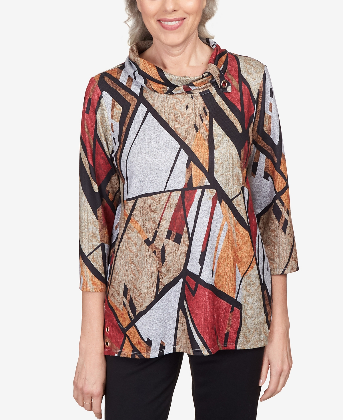 Alfred Dunner Women's Park Place Abstract Patchwork Cowl Neck Top In Multi