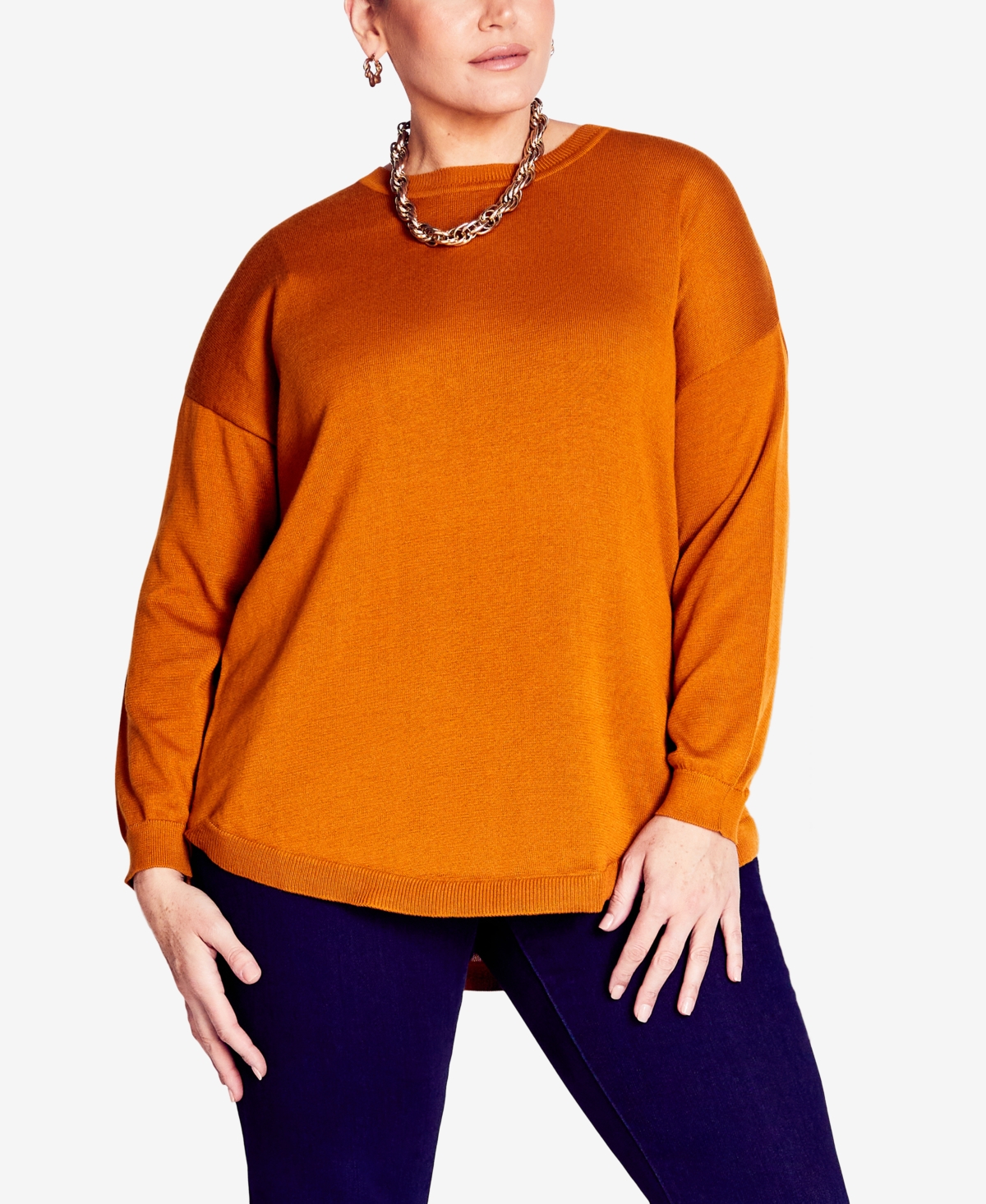 Avenue Plus Size Tully Curved Hem Long Sleeve Sweater In Burgundy