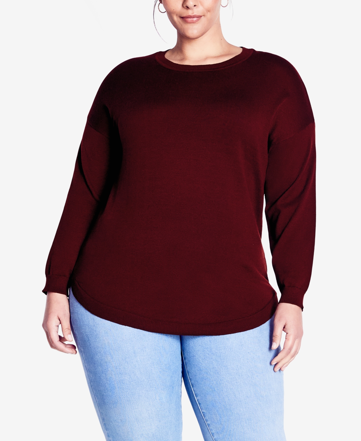 Shop Avenue Plus Size Tully Curved Hem Long Sleeve Sweater In Saffron