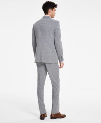 Shop Dkny Mens Black White Plaid Modern Suit Separates In Black,white