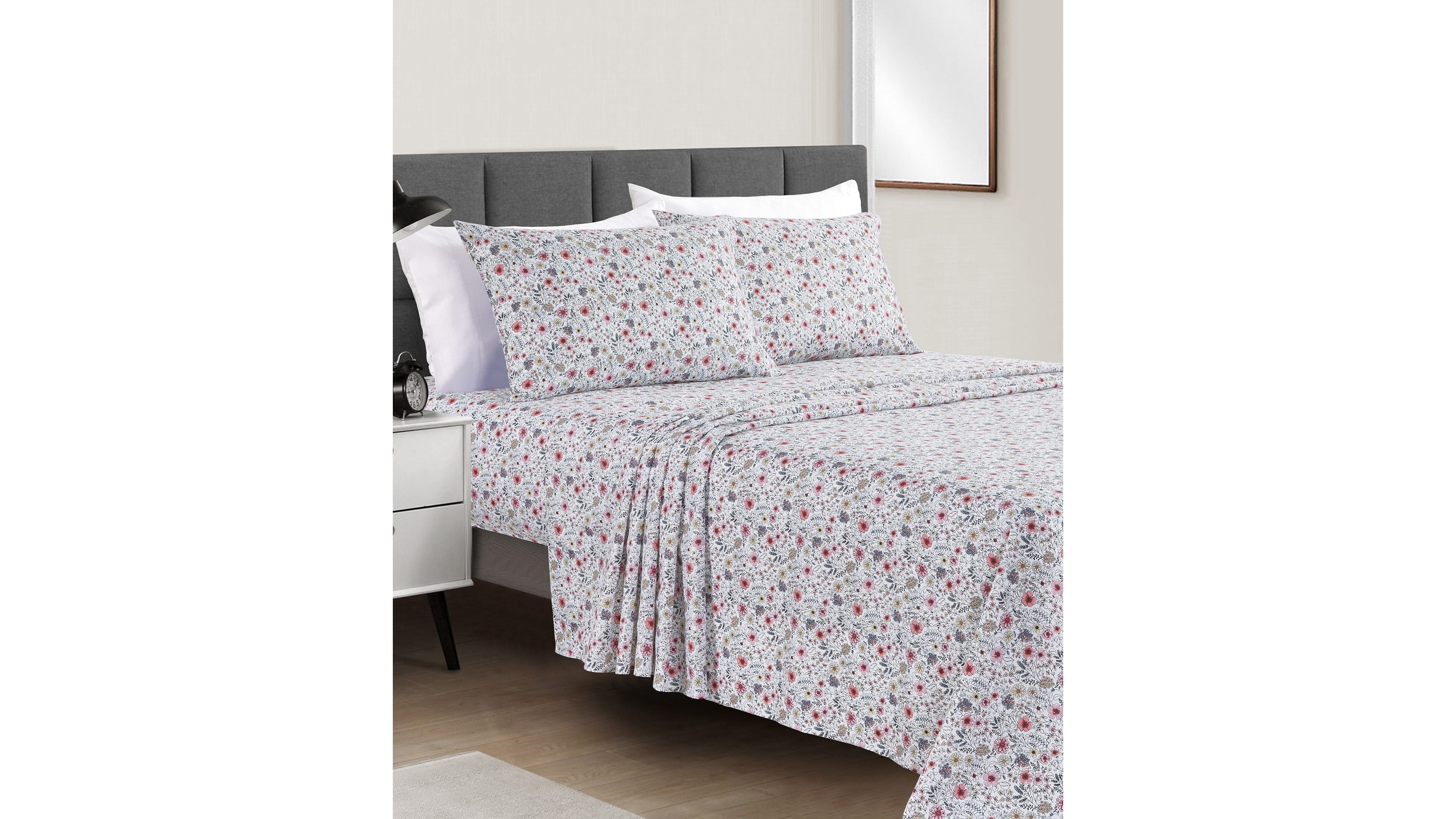 Sunham Microfiber Easy Care Printed 4-Pc. Sheet Set, King