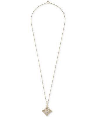 Diamond Round & Baguette Flower Pendant Necklace (1/2 ct. tw) in 14k Gold, 18" + 2" extender, Created for Macy's
