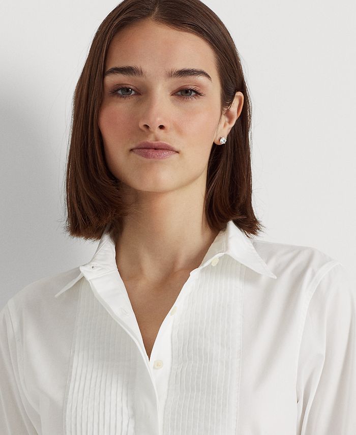 Lauren Ralph Lauren Petite Pintucked Cotton Broadcloth Shirt - Macy's