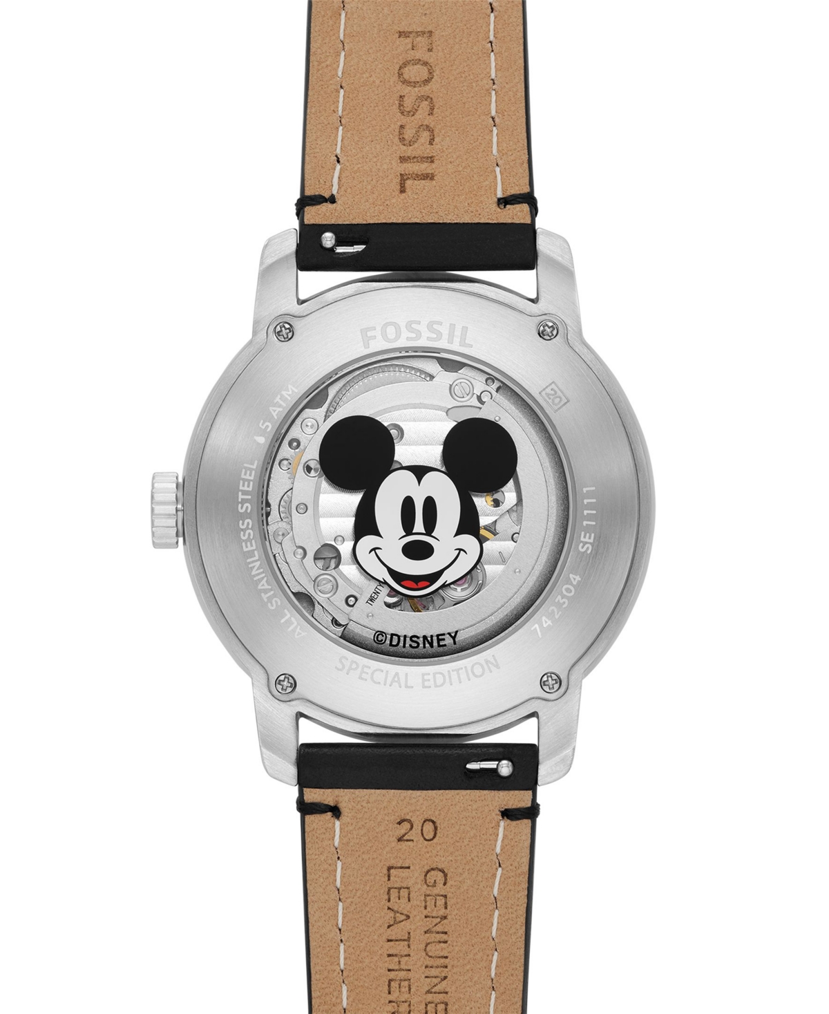 Fossil Unisex Disney x Fossil Special Edition Three-HandLeather Watch, 40mm - Black