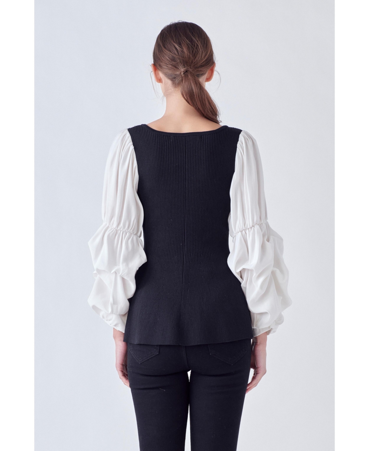 English Factory Women's Mixed Media Ribbed Top -white