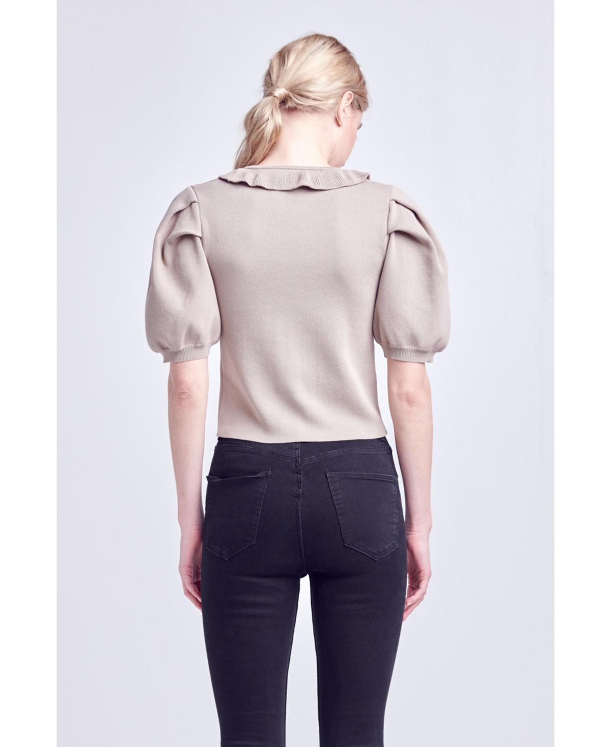 English Factory Women's Ruffled Puff Sleeve Knit Top