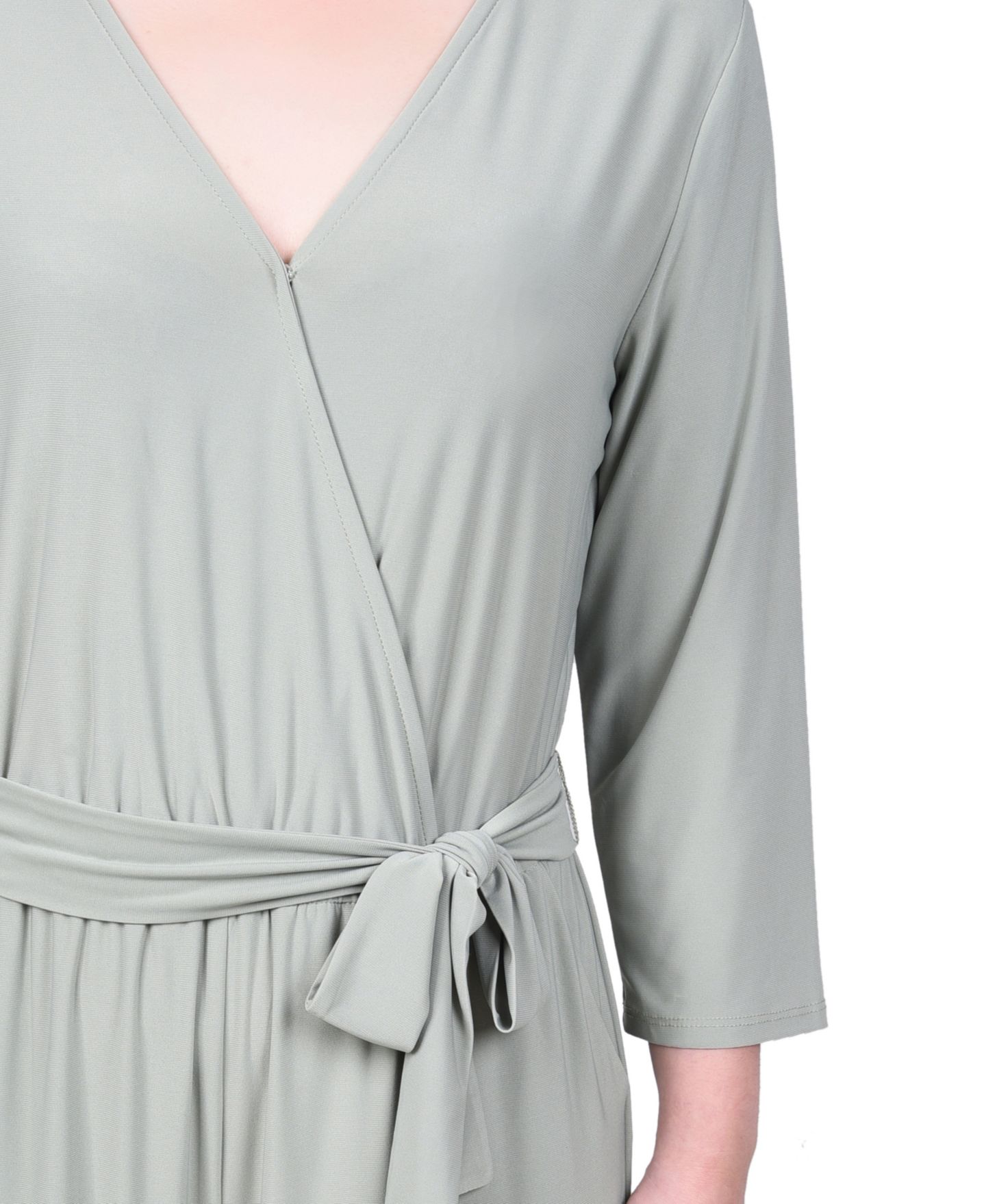 Женский комбинезон NY Collection Petite 3/4 Sleeve Printed Belted Jumpsuit, цвет: Зелёный — фото 4