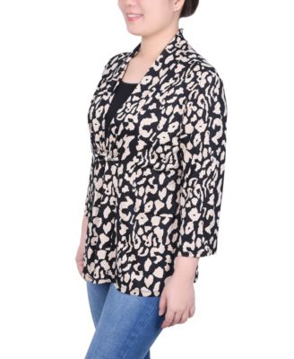 Petite Puff Print 3/4 Sleeve Two-Fer Top