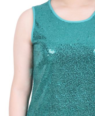 Petite Sleeveless Sequined Tank with Combo Banding Top