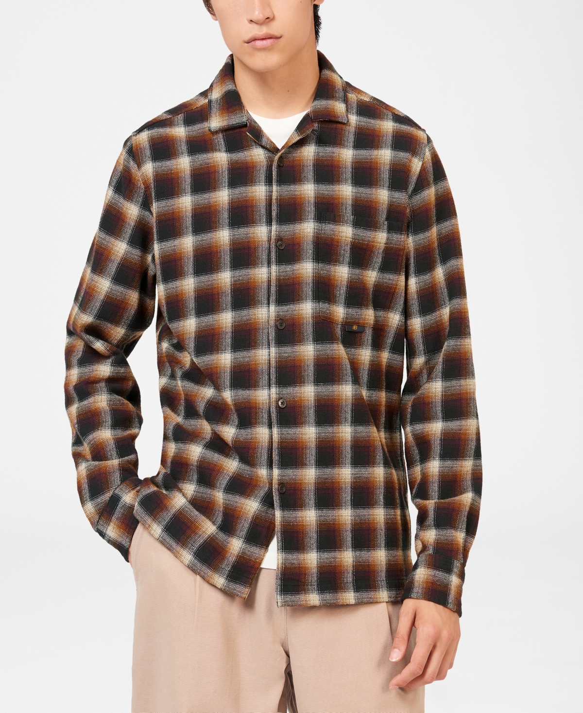 Ben Sherman Men's Brushed Ombre Plaid Shirt In Utility Brown