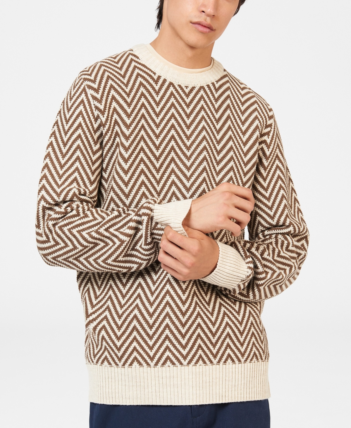 Shop Ben Sherman Men's Jacquard Crew Sweater In Ivory