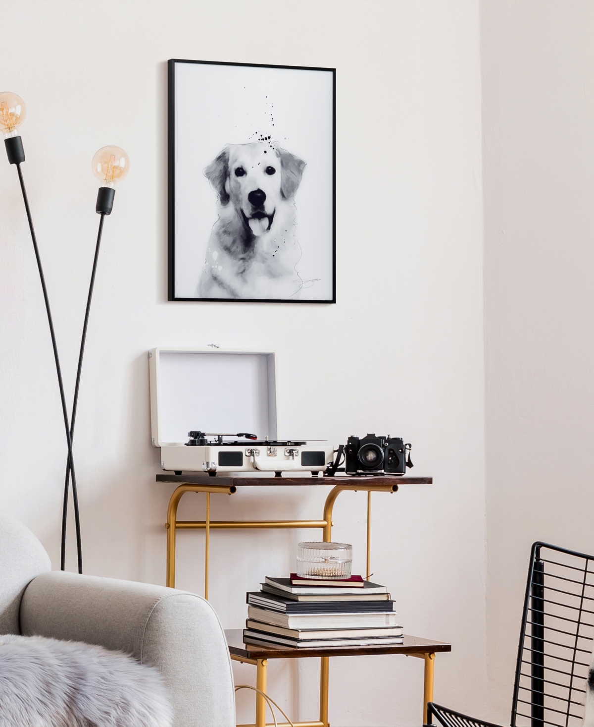 Empire Art Direct "golden Retriever" Pet Paintings On Printed Glass Encased With A Black Anodized Frame, 24" X 18" X 1 In Black And White