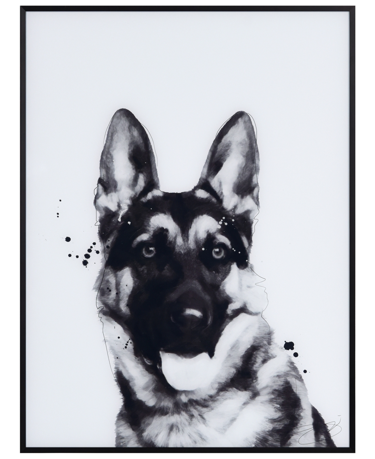 Empire Art Direct "german Shepherd" Pet Paintings On Printed Glass Encased With A Black Anodized Frame, 24" X 18" X 1" In Black And White