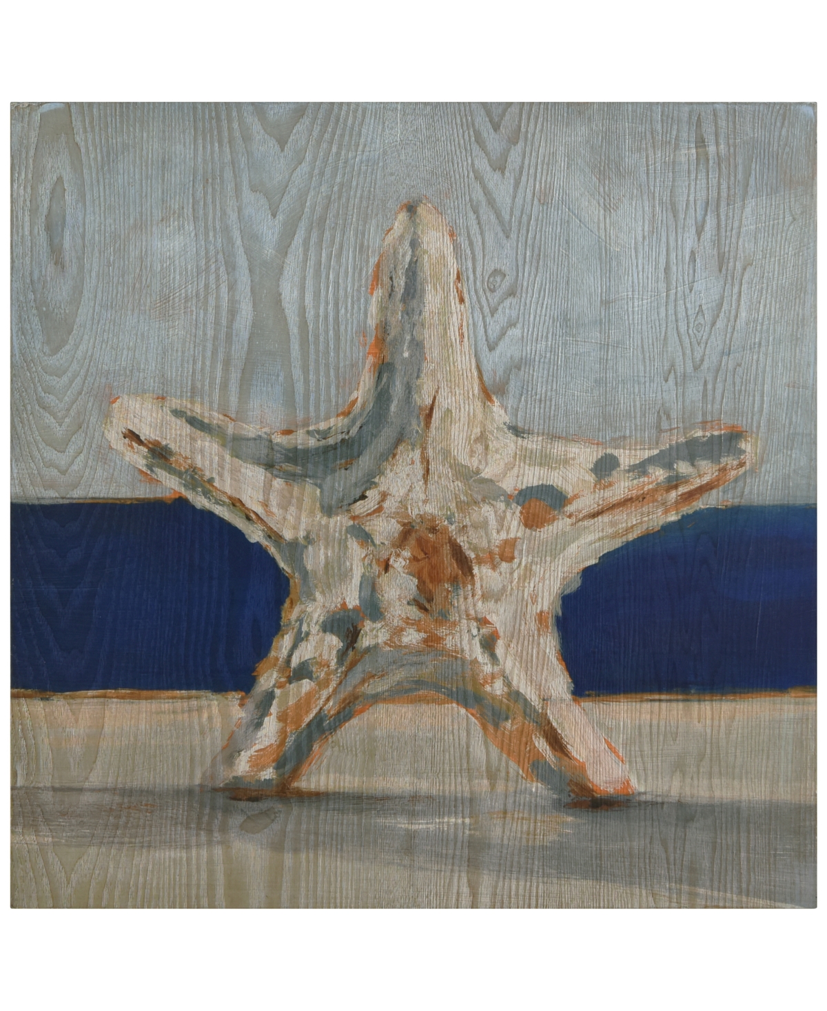 Empire Art Direct "starfish By The Sea" Fine Giclee Printed Directly On Hand Finished Ash Wood Wall Art, 24" X 24" X 1 In White,blue