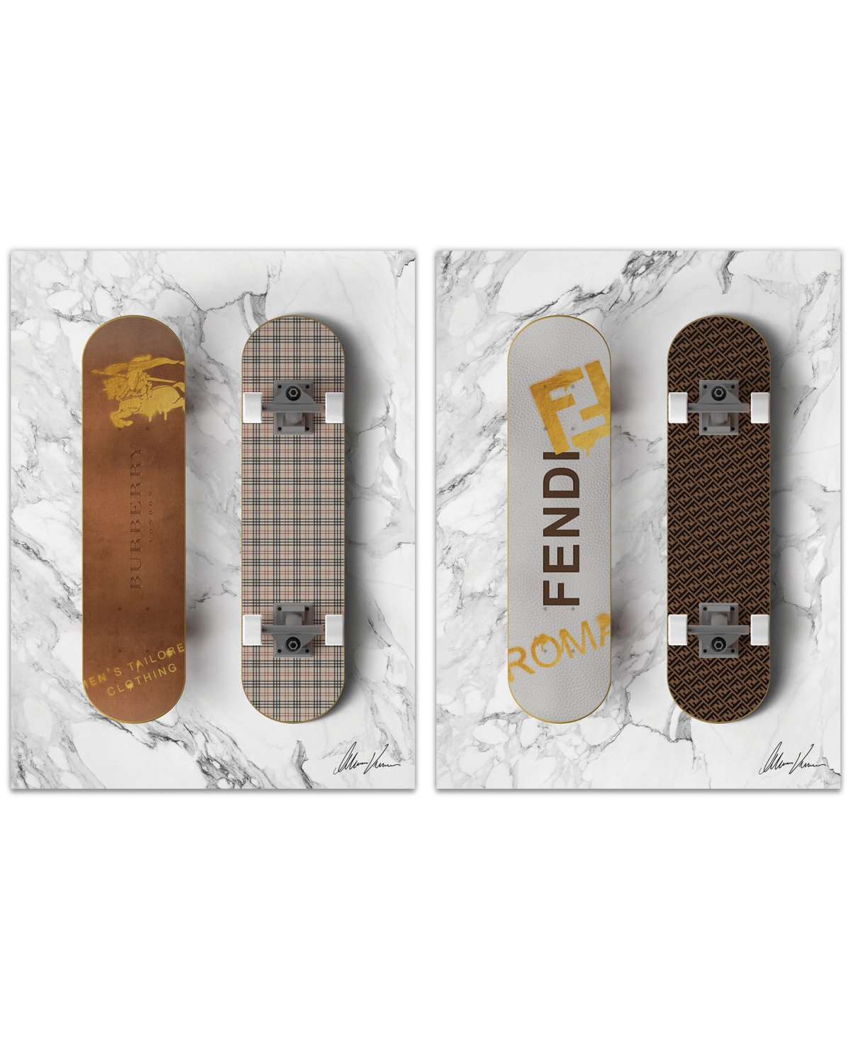 Empire Art Direct "style Skate" Frameless Free Floating Tempered Glass Panel Graphic Wall Art Set Of 2, 18" X 24" X 0. In Brown,gray