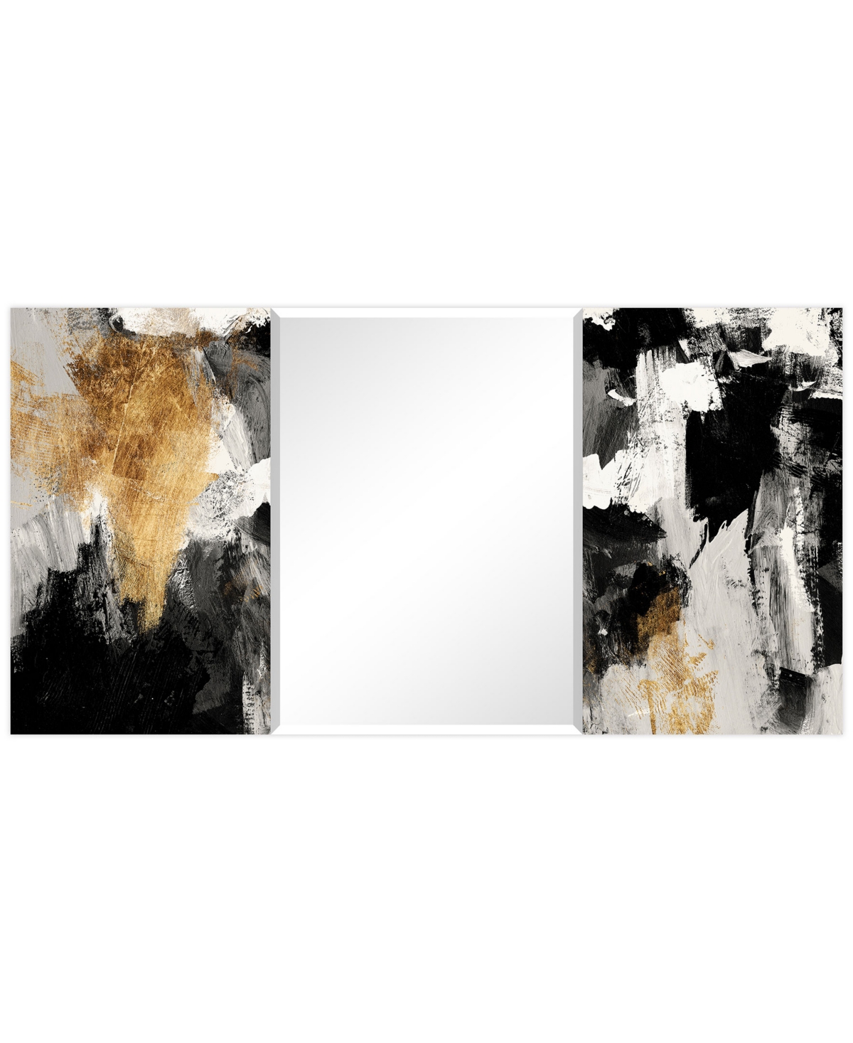Empire Art Direct "gray Skies" Rectangular Beveled Mirror On Free Floating Printed Tempered Art Glass, 32" X 64" X 0.4 In Black,white,gold