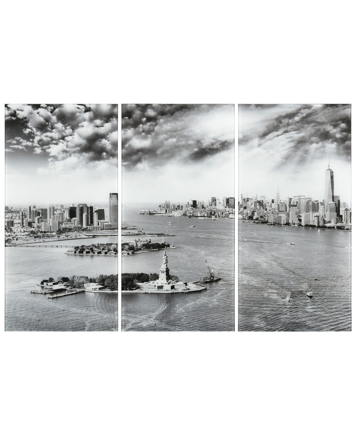 Empire Art Direct "new York Skyline Abc" Frameless Free Floating Tempered Glass Panel Graphic Wall Art Set Of 3, 72" X In Gray