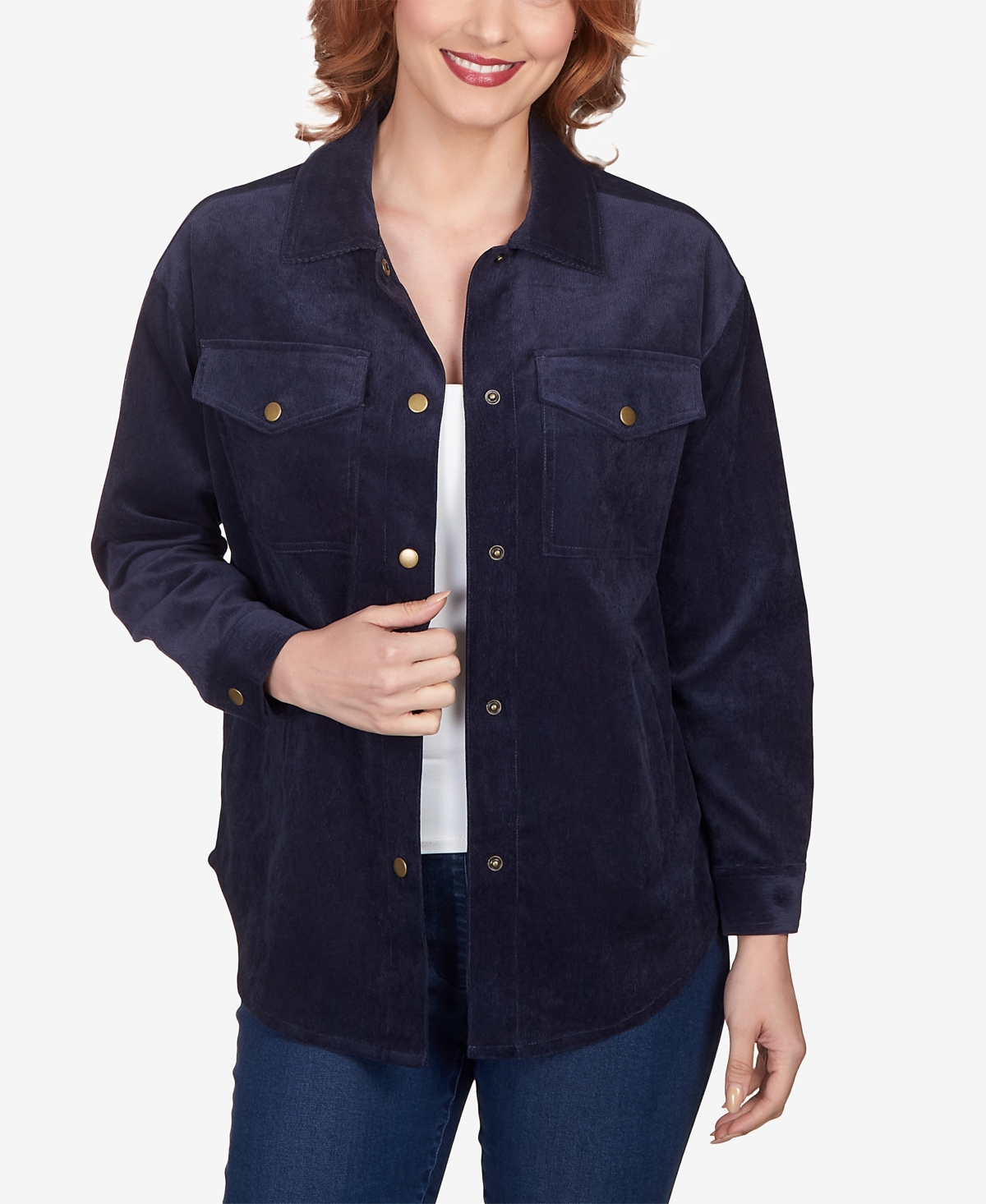 Petite Button Up Solid Corduroy Shacket - Berry