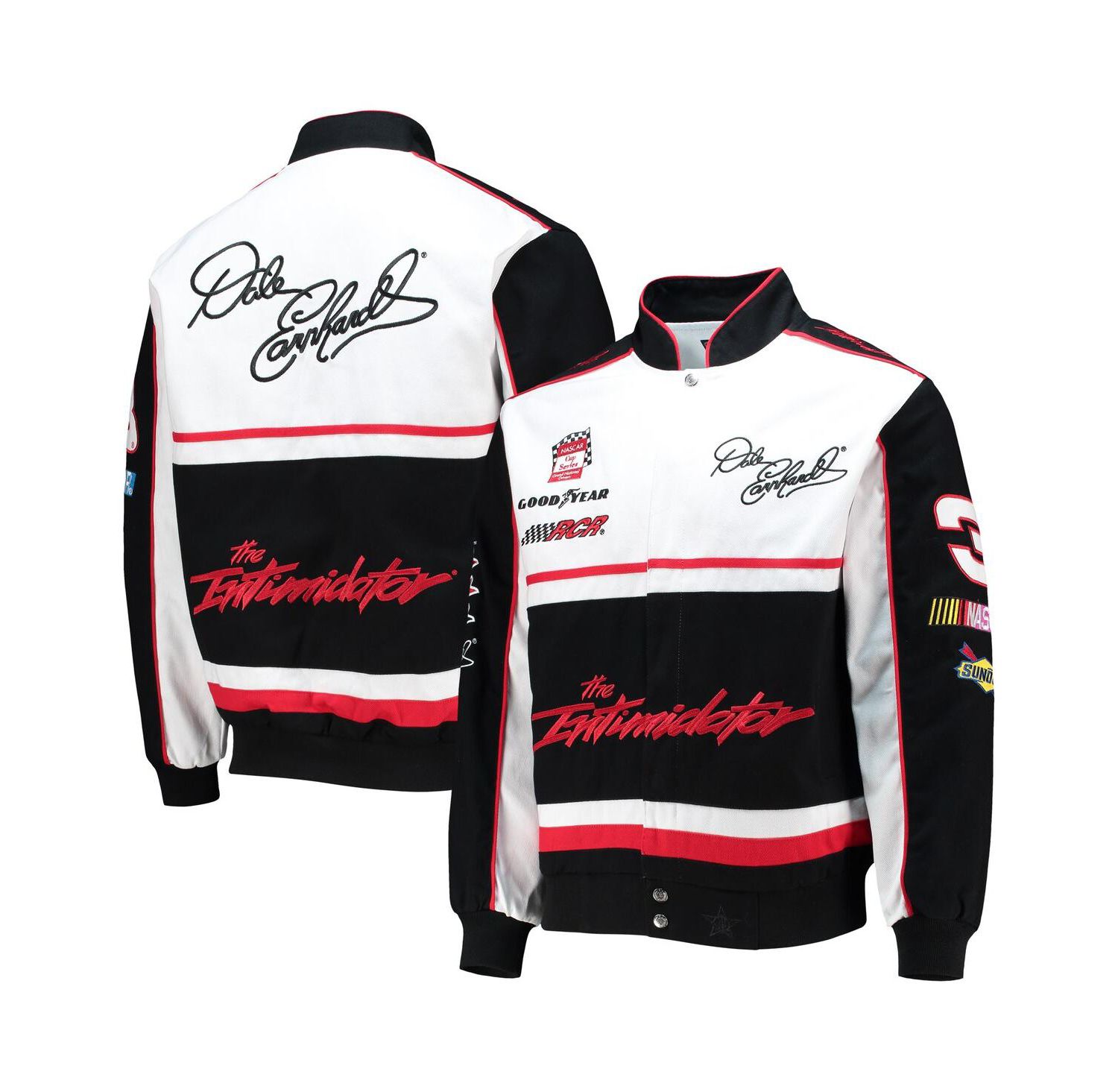 Men's Black, White Dale Earnhardt Twill Uniform Full-Snap Jacket