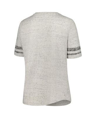 Women's Heather Gray Distressed Michigan State Spartans Plus Size Striped Lace-Up T-shirt