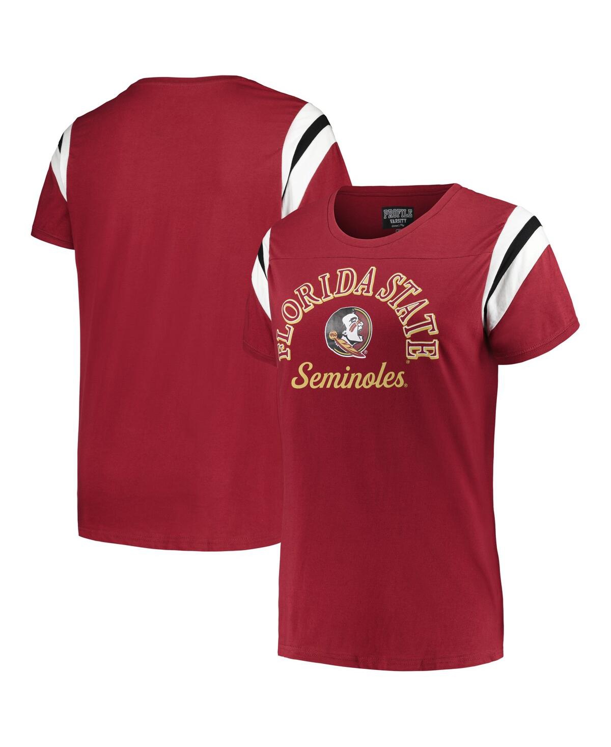 Women's Profile Garnet Florida State Seminoles Plus Size Striped Tailgate Crew Neck T-shirt - Garnet