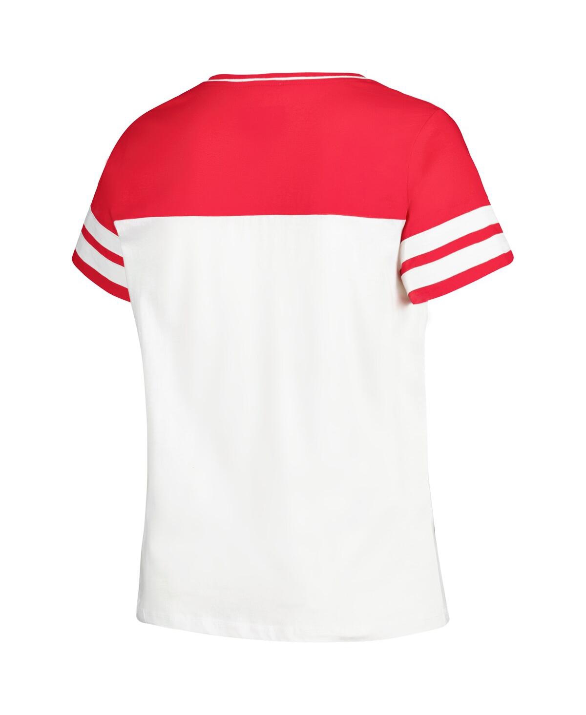 Shop Profile Women's  White, Scarlet Nebraska Huskers Plus Size Field Game V-neck T-shirt In White,scarlet