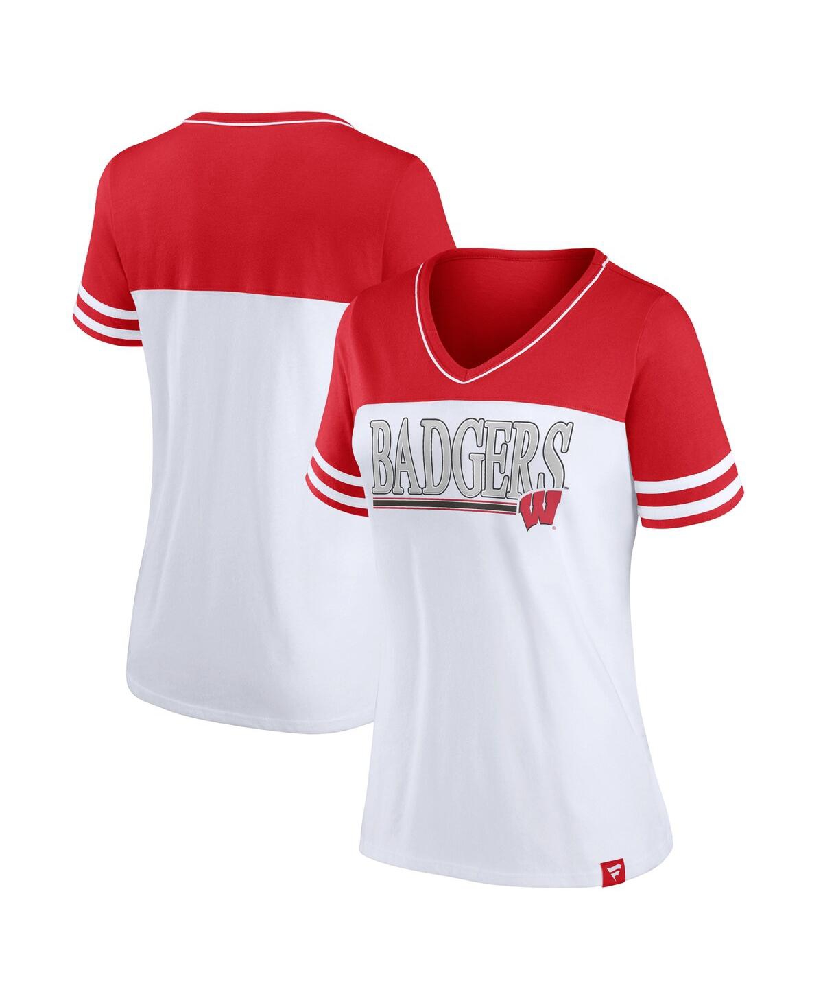 Women's Profile White, Red Wisconsin Badgers Plus Size Field Game V-Neck T-shirt - White, Red