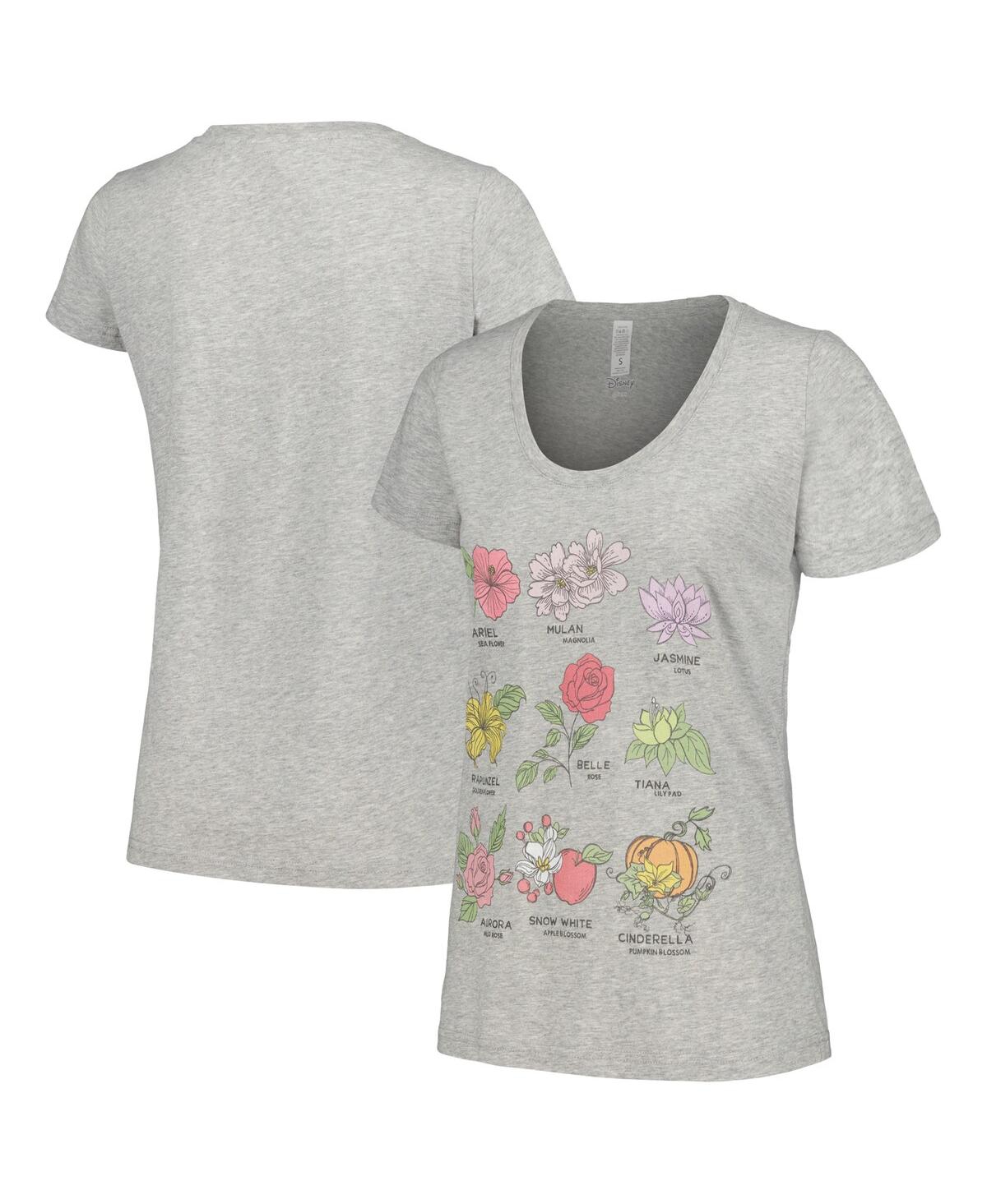 Women's Mad Engine Heather Gray Disney Princess Flowers Scoop Neck T-shirt - Heather Gray