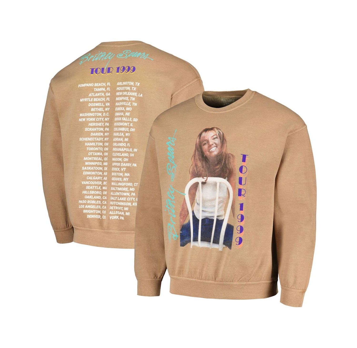Men's Tan Distressed Britney Spears Tour Washed Pullover Sweatshirt
