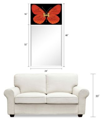 "Designer Butterfly" Rectangular Beveled Mirror on Free Floating Printed Tempered Art Glass, 48" x 24" x 0.4"