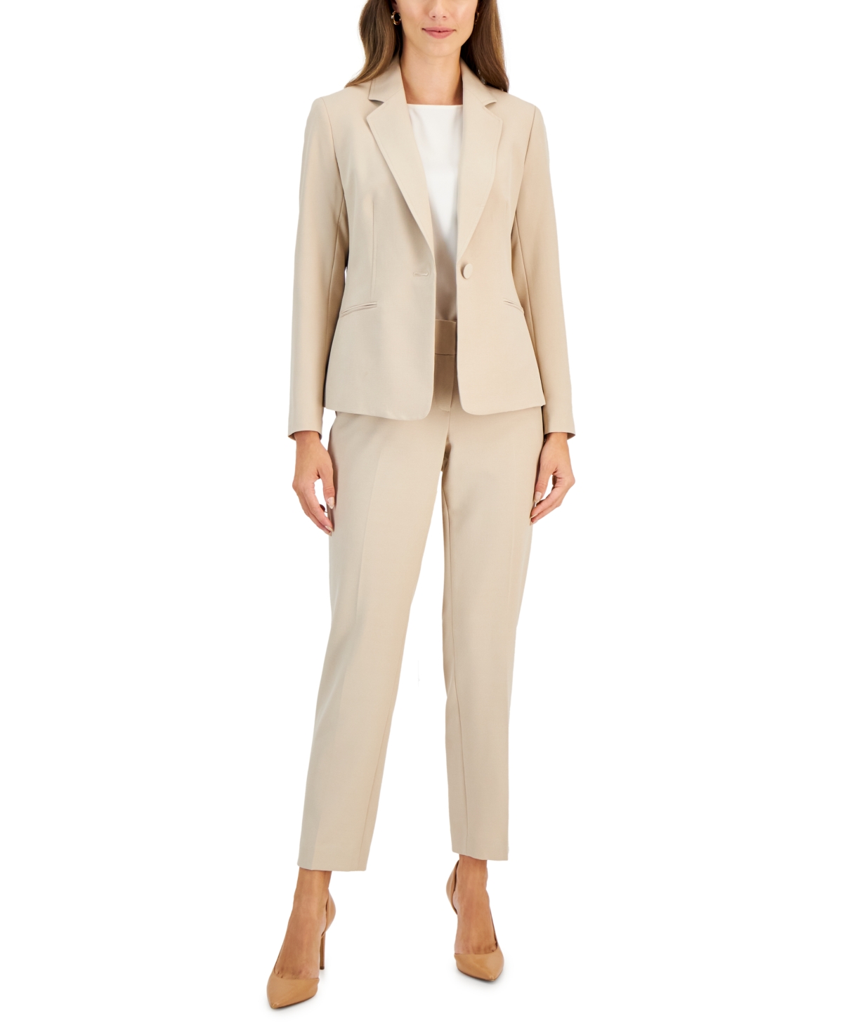 Le Suit Women's Crepe One-button Pantsuit, Regular & Petite Sizes In Dark Beige